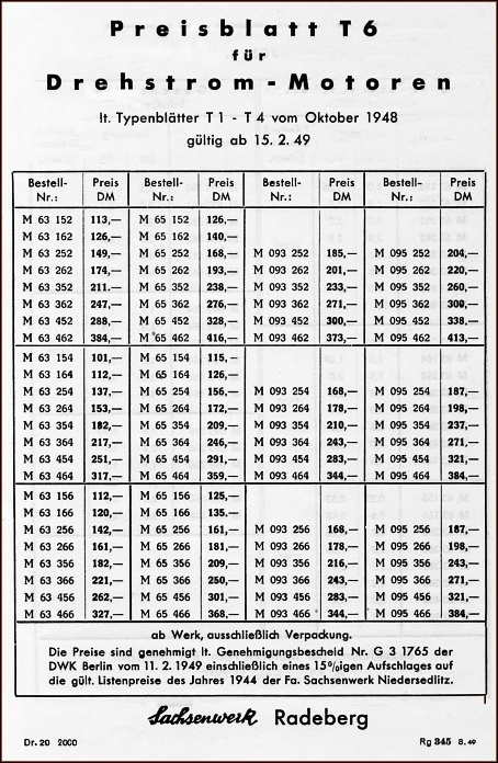 Preisliste 1949-1